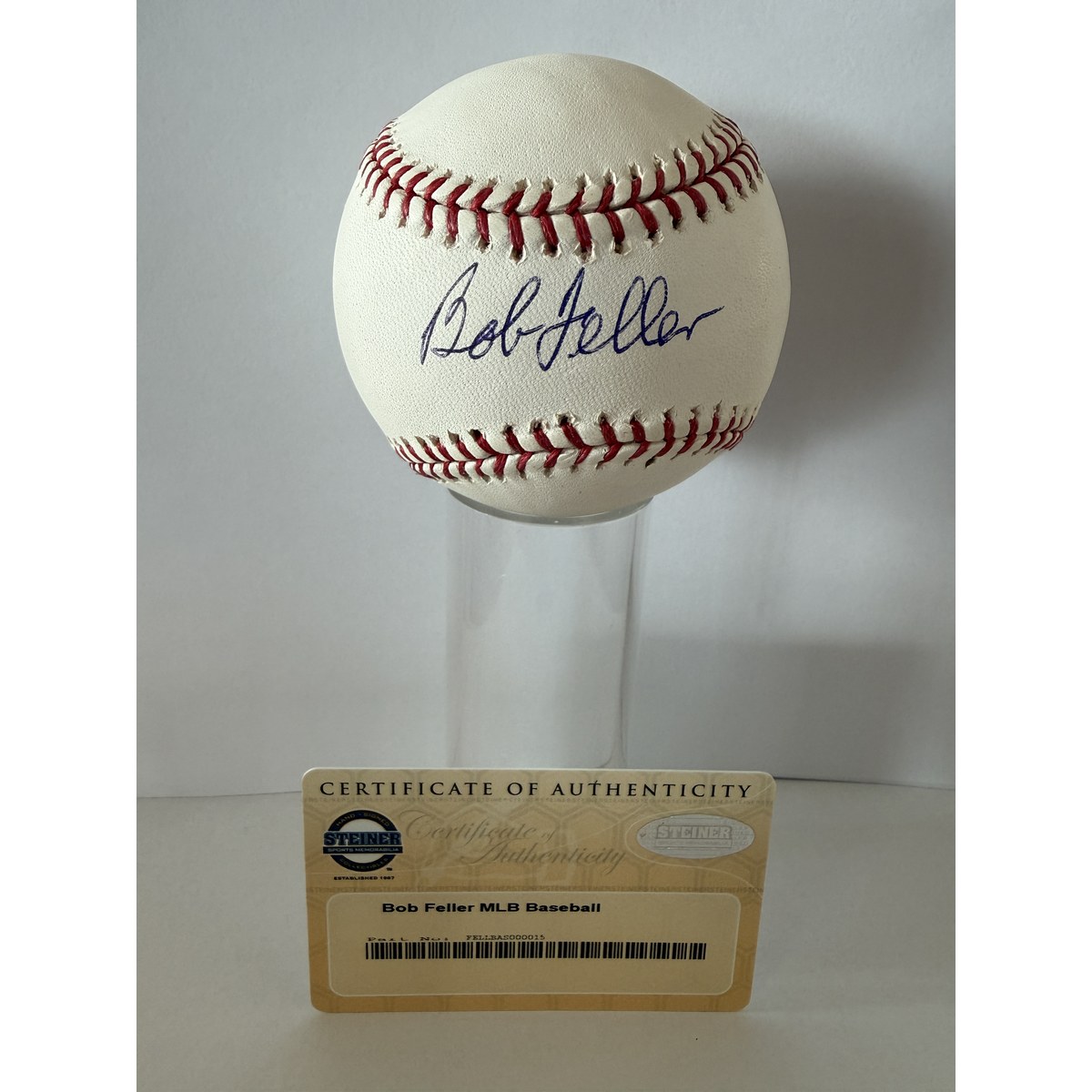Bob Feller signed baseball with certificate of authenticity