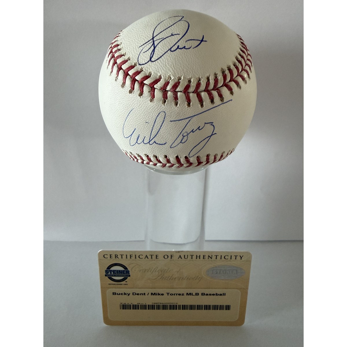 Bucky Dent Mike Torrez signed baseball with certificate of authenticity