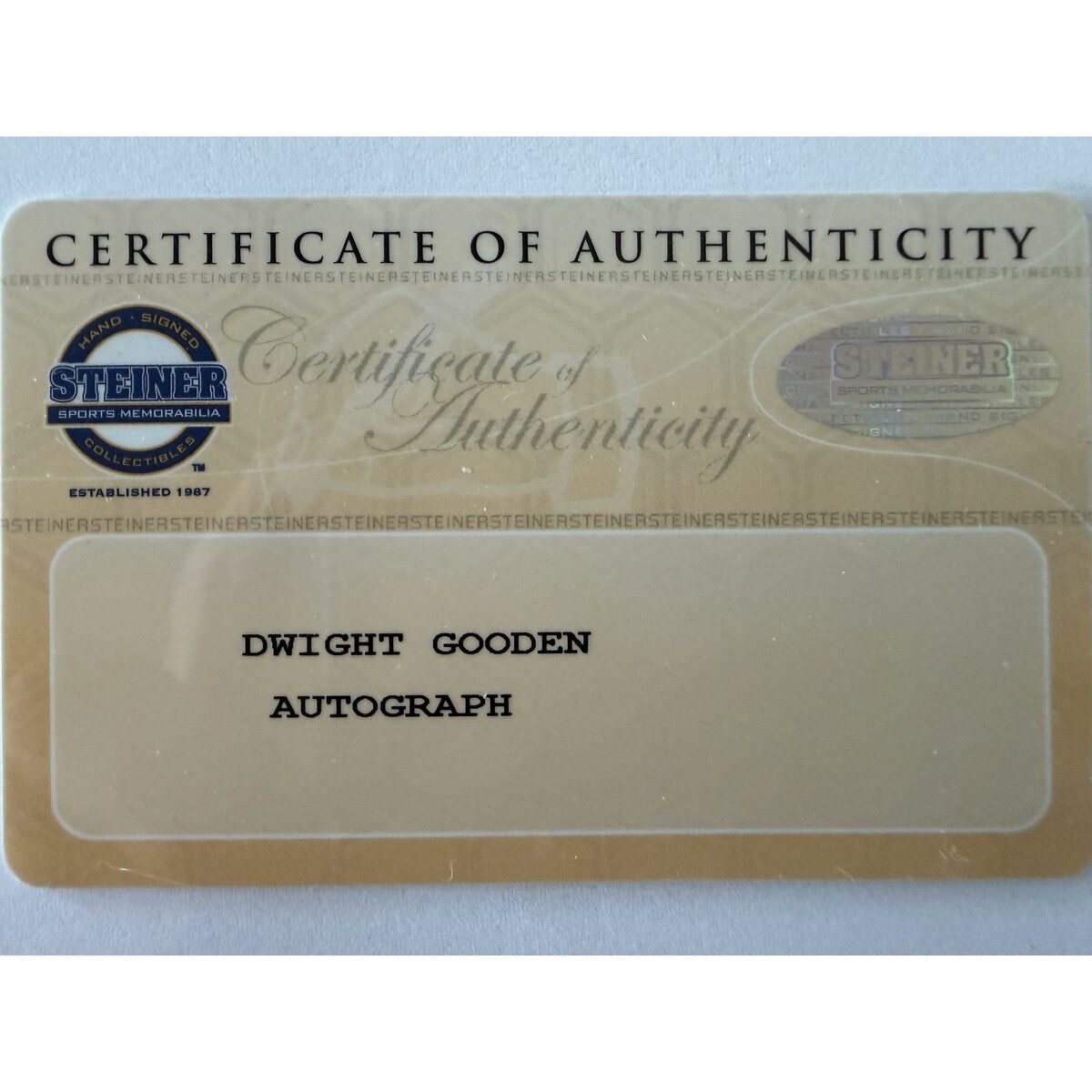 Dwight Gooden baseball certificate of authenticity