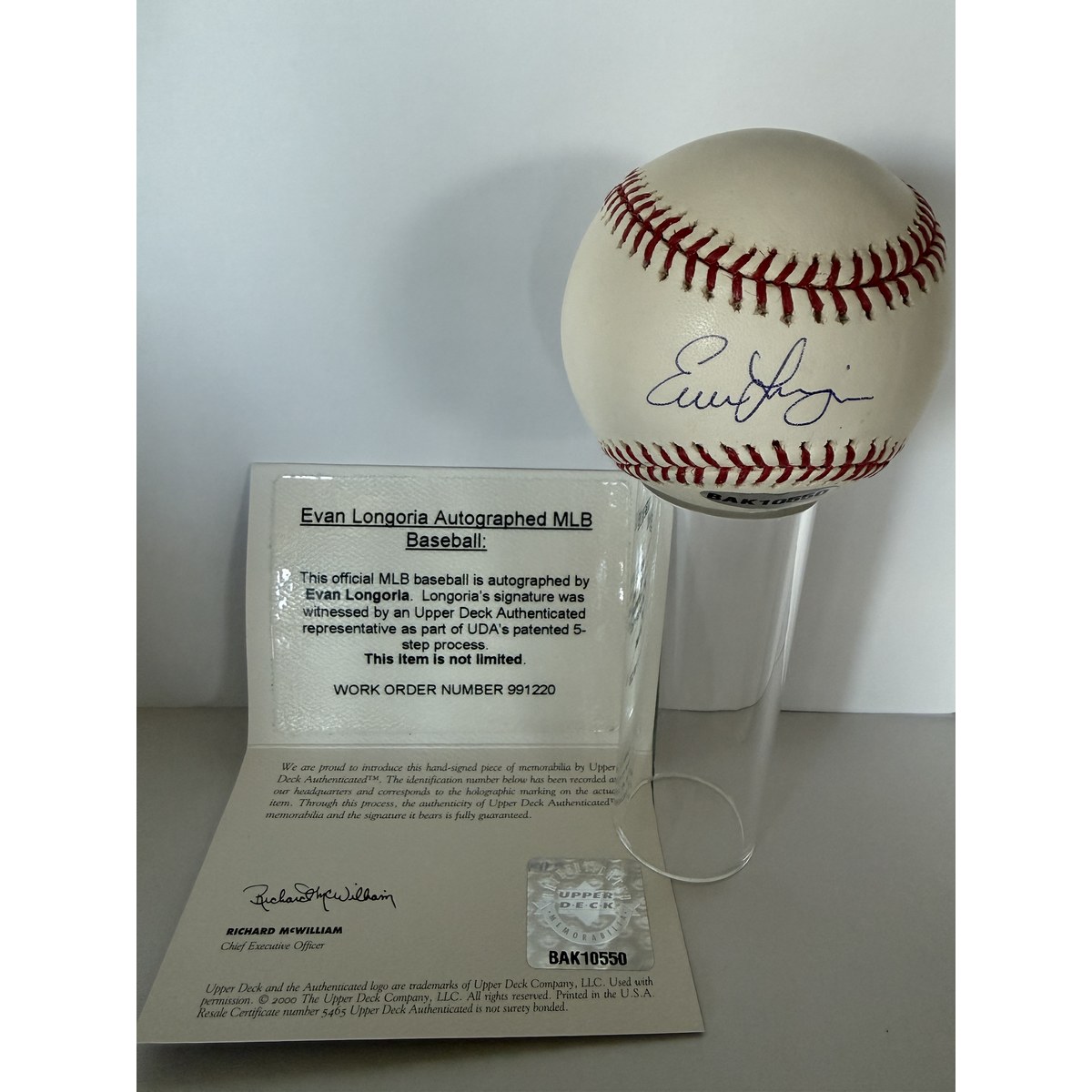 Evan Longoria signed baseball with certificate of authenticity