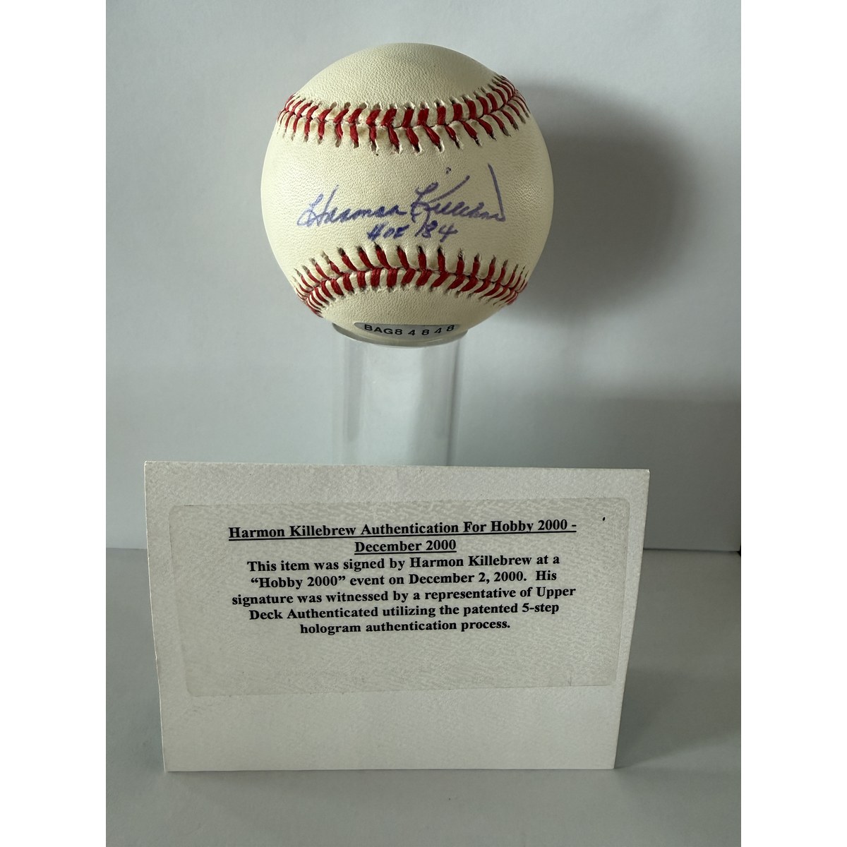 Harmon Killebrew signed baseball with certificate of authenticity