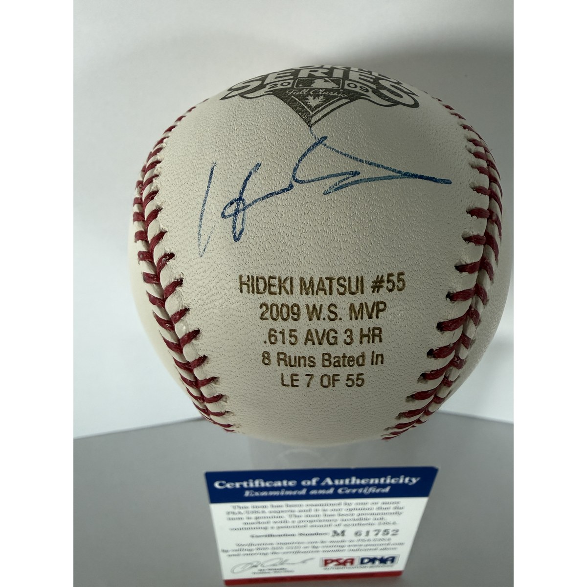 Hideki Matsui baseball certificate of authenticity