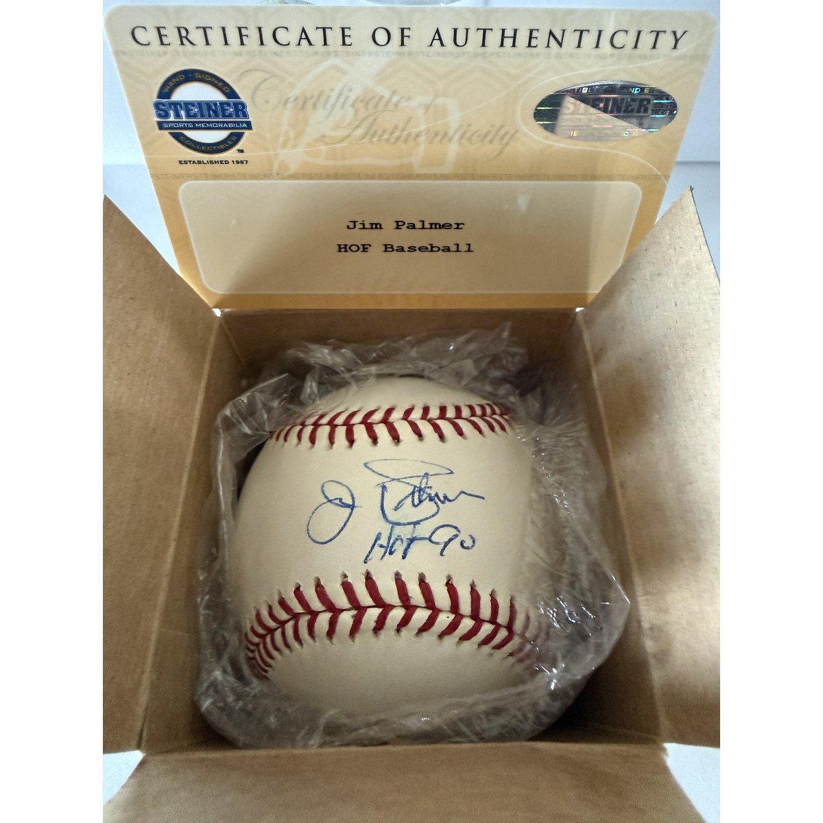 Jim Palmer baseball in box