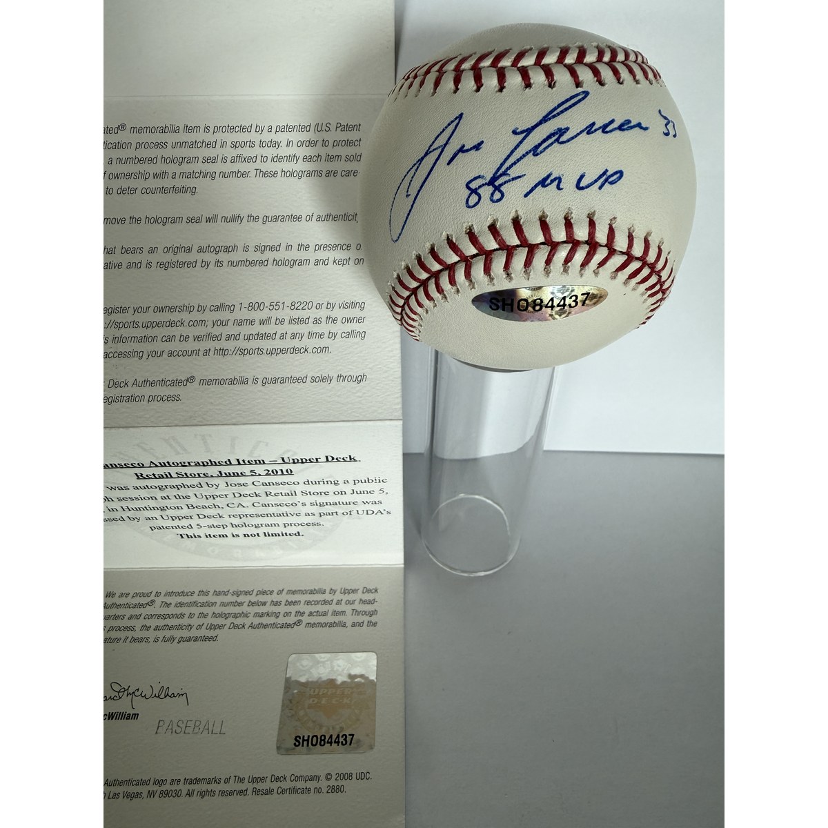 Jose Canseco baseball COA sticker
