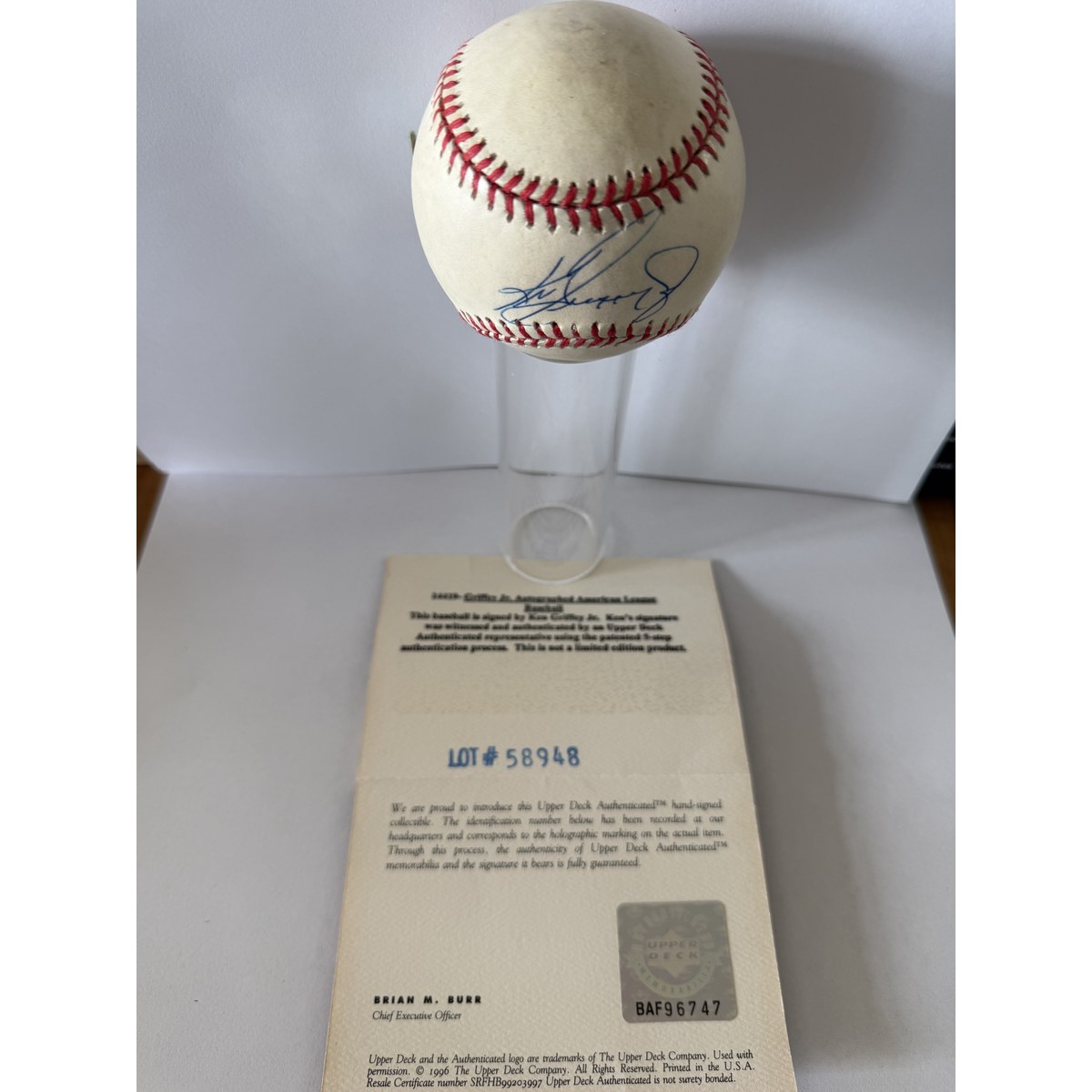 Ken Griffey Jr signed baseball with certificate of authenticity