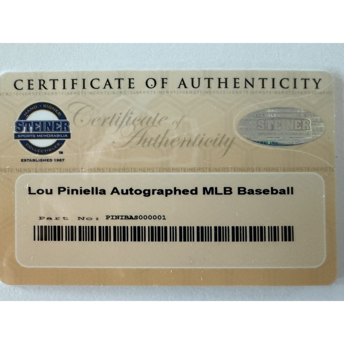 Lou Piniella baseball certificate of authenticity