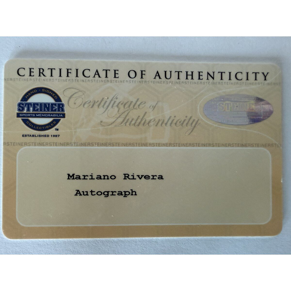 Mariano Rivera baseball certificate of authenticity