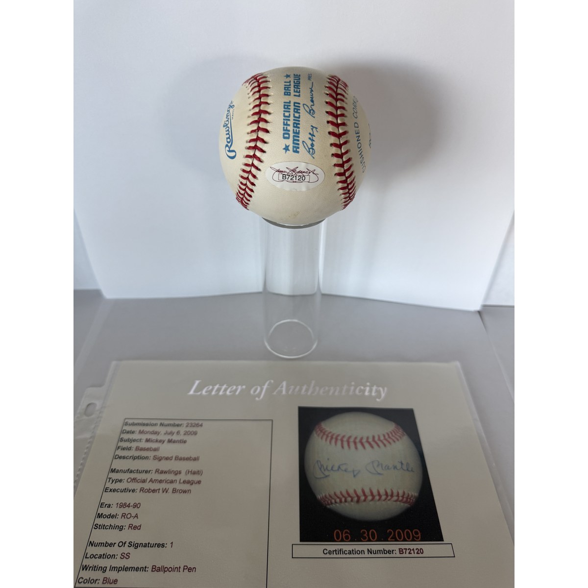 Mickey Mantle baseball COA sticker