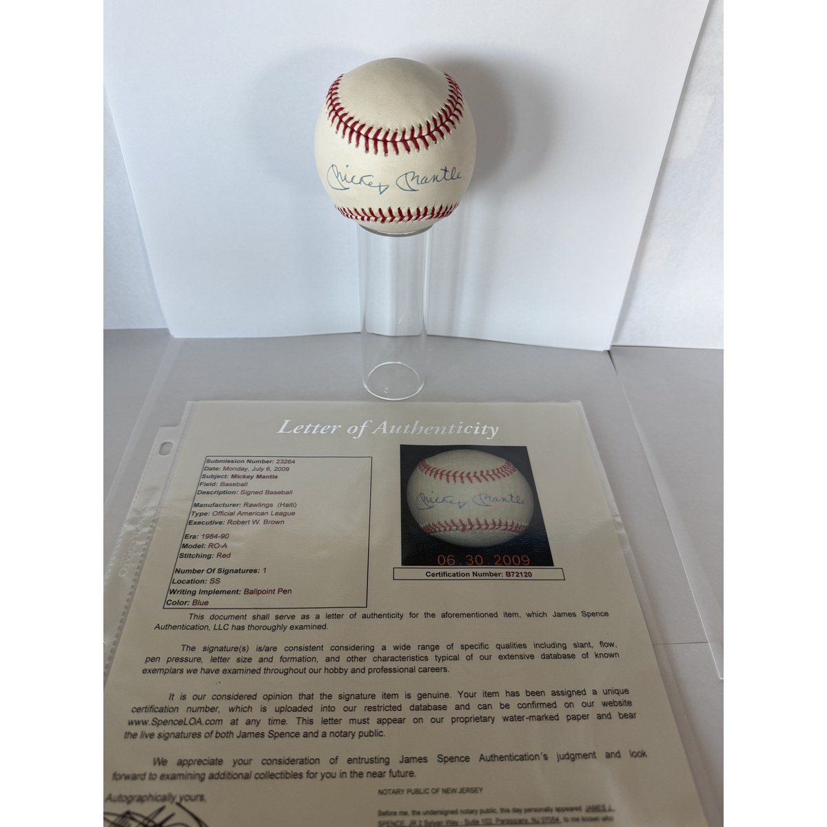 Mickey Mantle signed baseball with certificate of authenticity