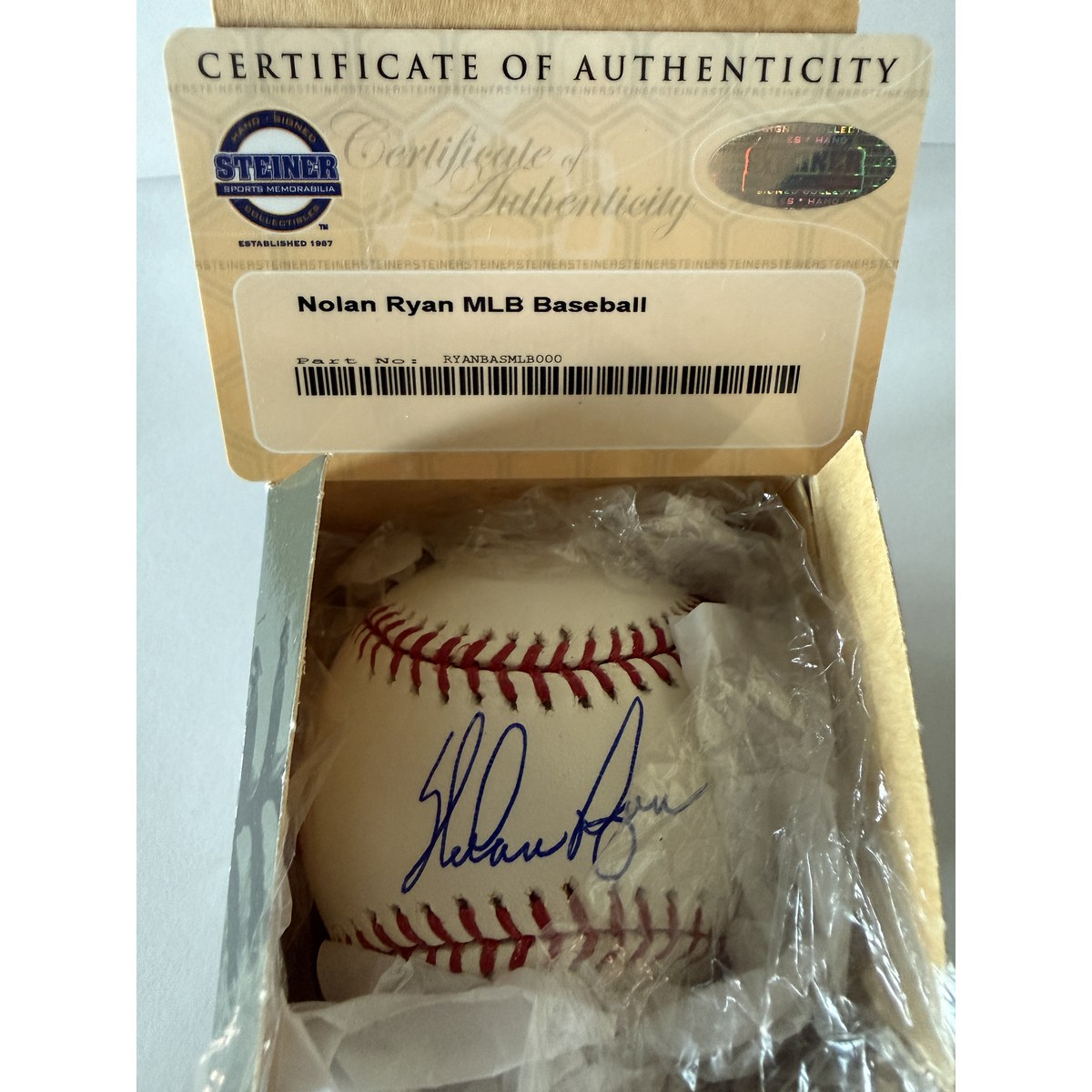 Nolan Ryan baseball in box