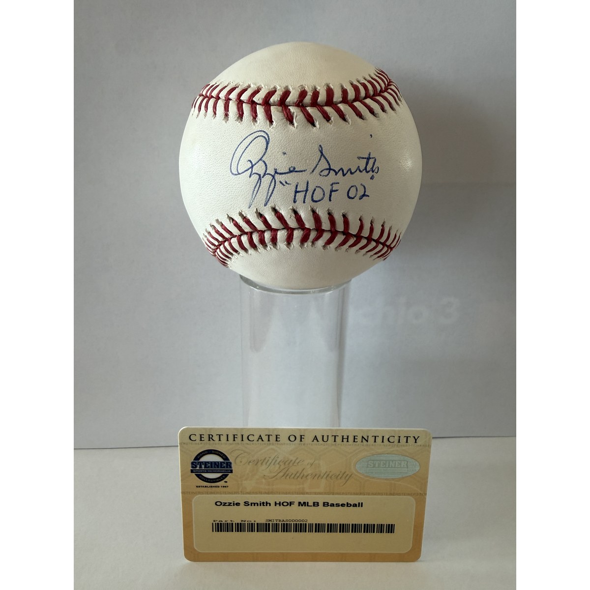 Ozzie Smith signed baseball with certificate of authenticity