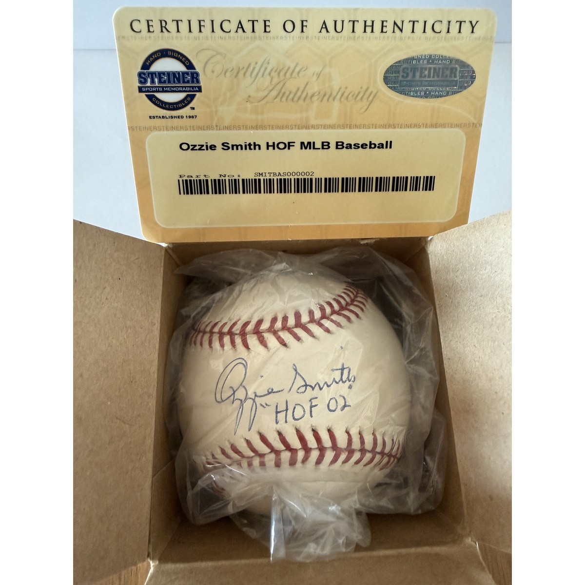 Ozzie Smith baseball in box