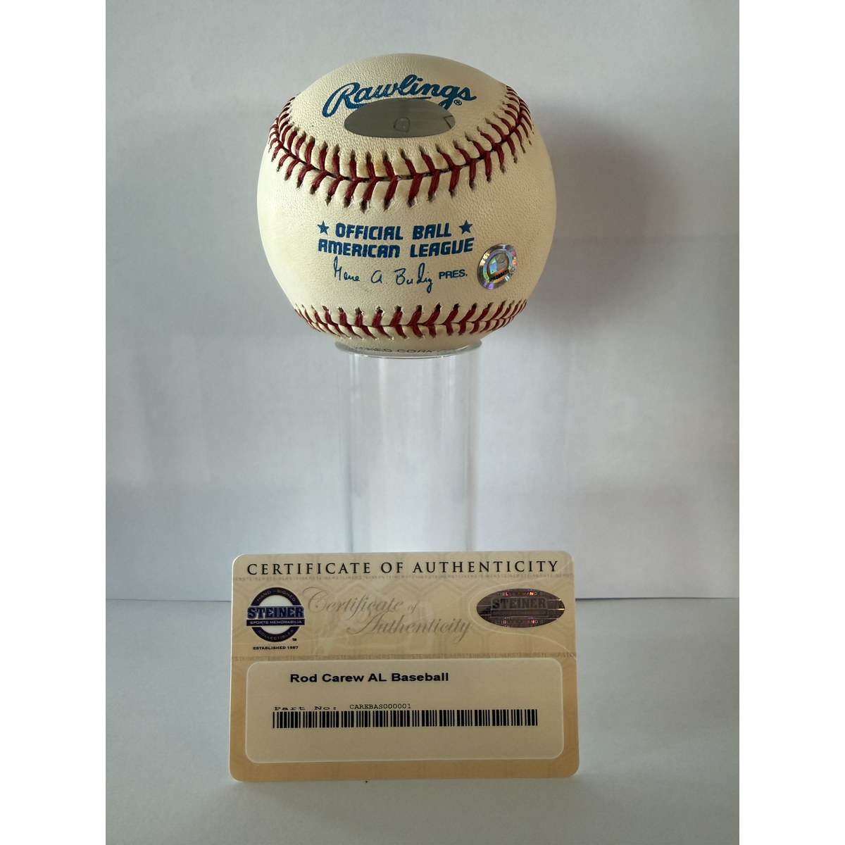 Rod Carew baseball COA sticker