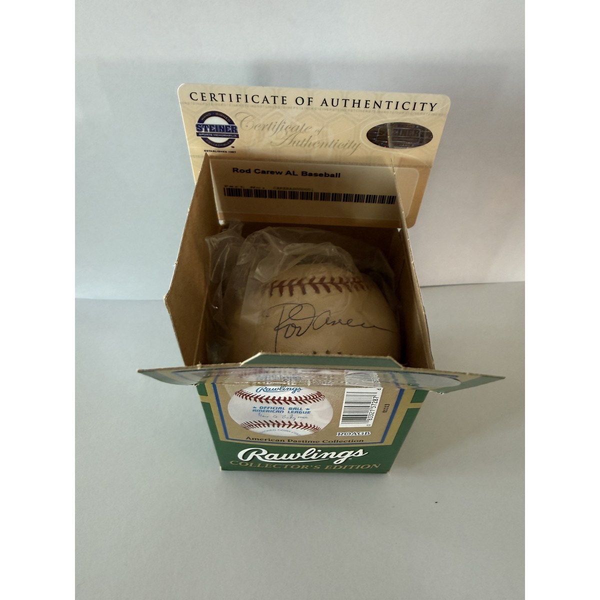 Rod Carew baseball in box