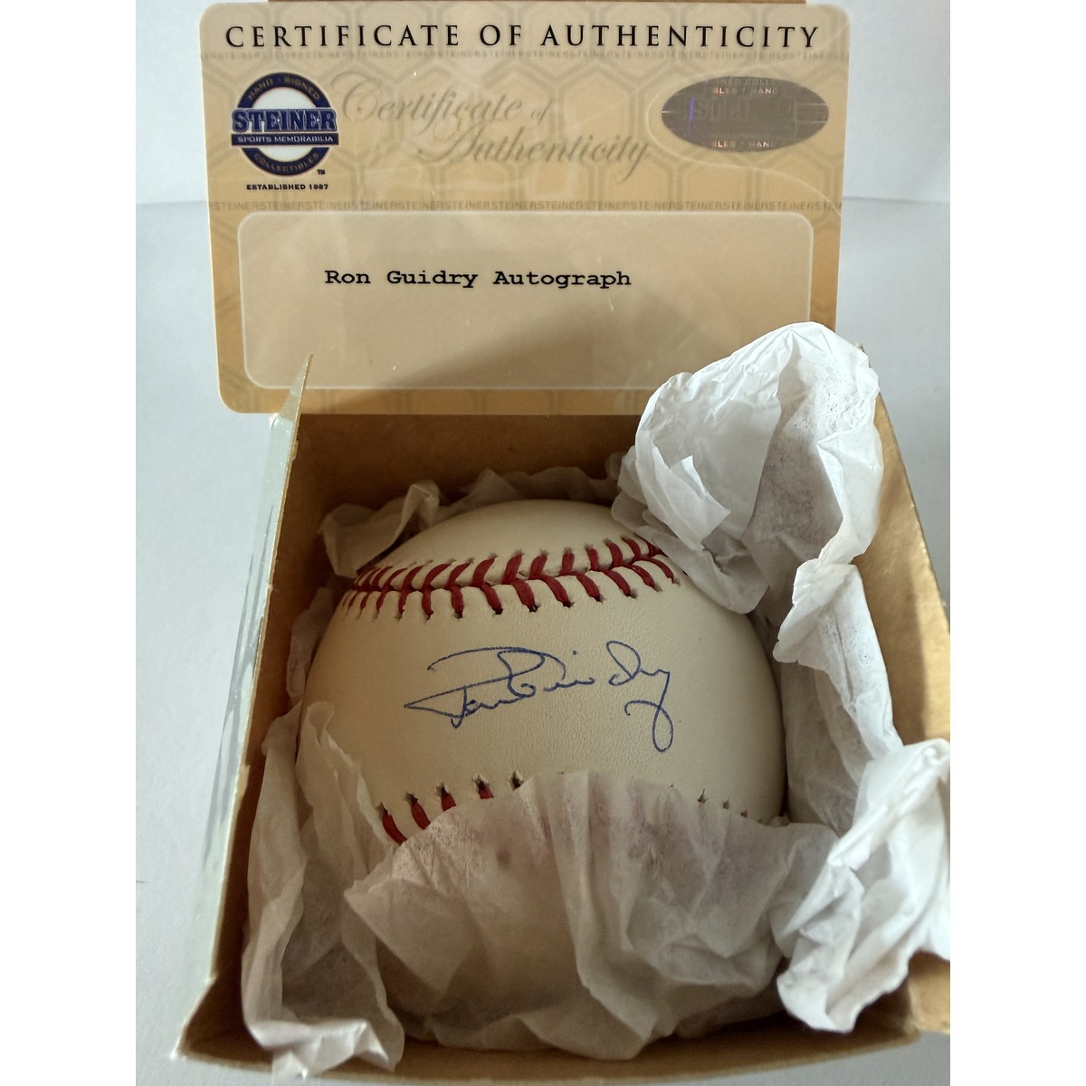 Ron Guidry baseball certificate of authenticity