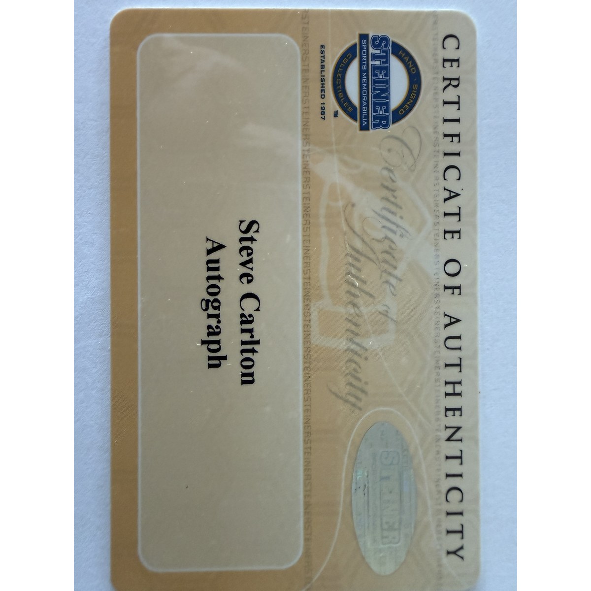 Steve Carlton baseball certificate of authenticity