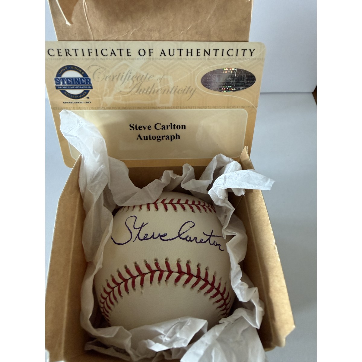 Steve Carlton baseball in box