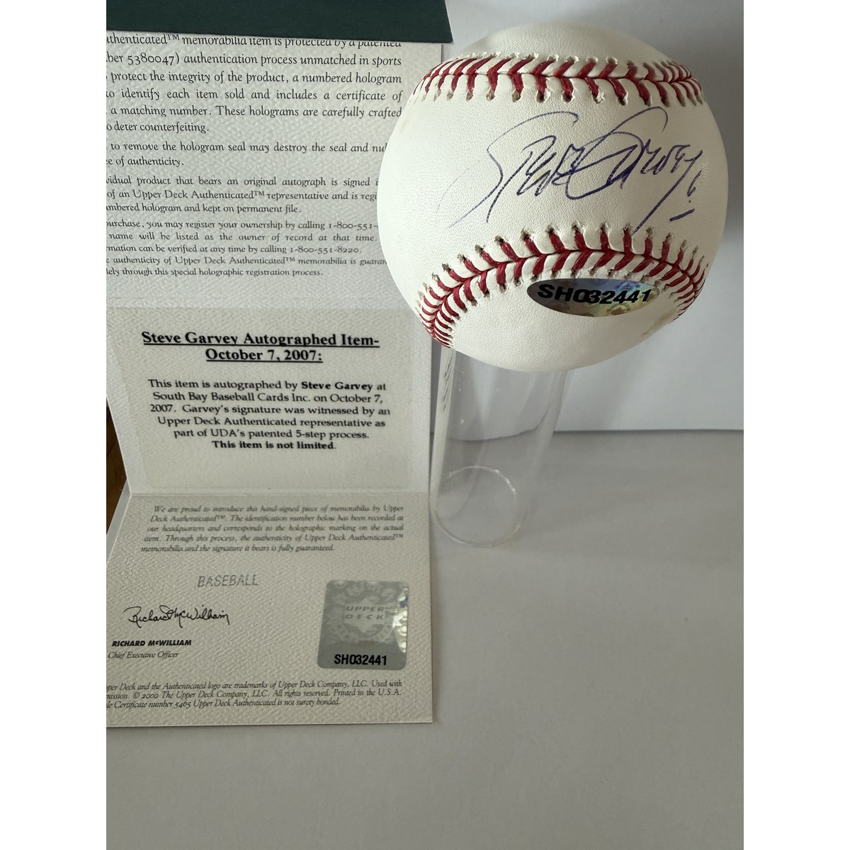Steve Garvey baseball COA sticker