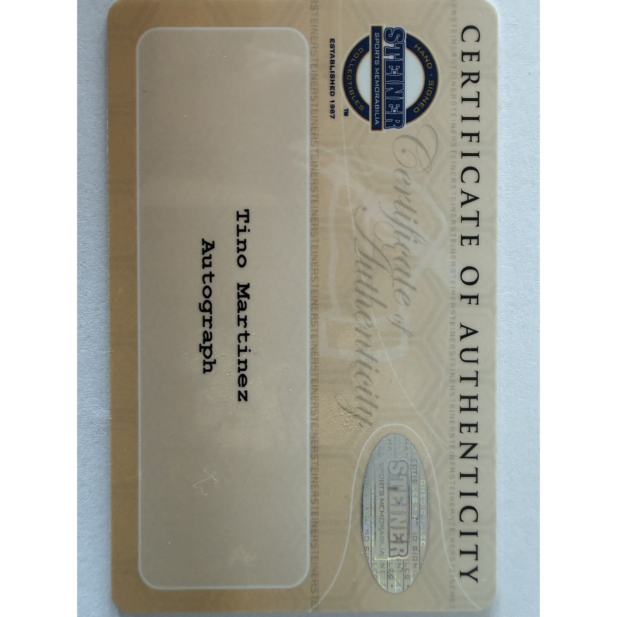 Tino Martinez baseball certificate of authenticity