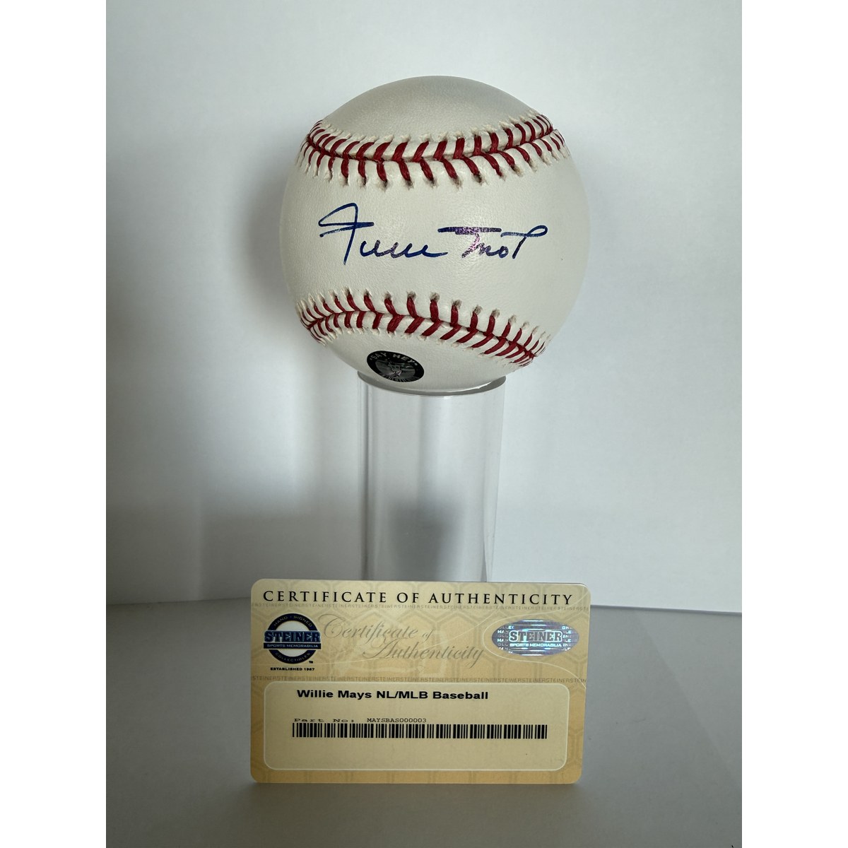 Willie Mays signed baseball with certificate of authenticity