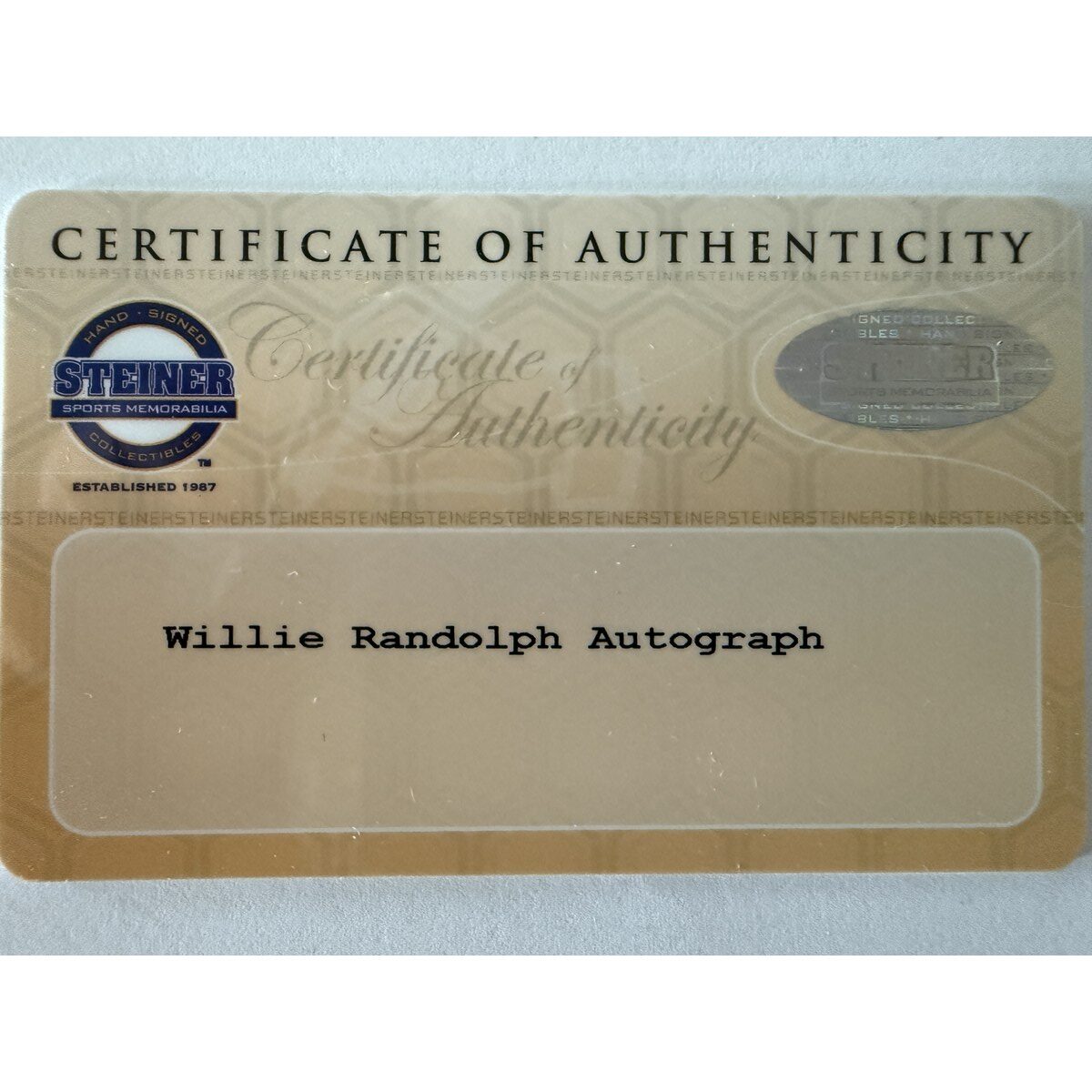 Willie Randolph baseball certificate of authenticity